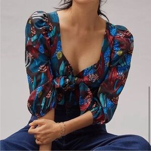 Anthropologie Eva Franco Tropical Sweetheart Blouse Size XS 2